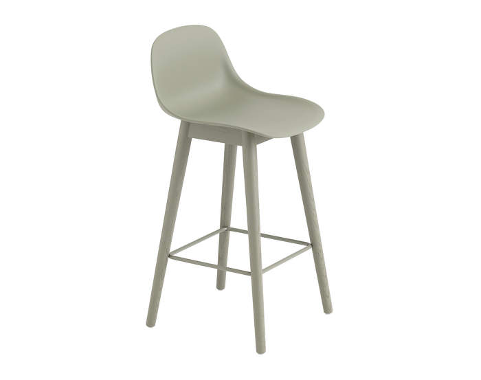 Barová stolička Fiber s opierkou, drevená podnož, dusty green