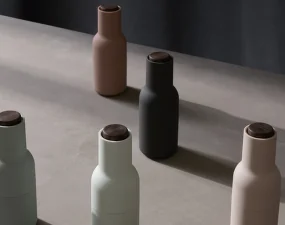 Mlynčeky na soľ a čierne korenie Bottle, set 2ks, nudes, walnut lid