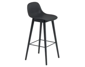 Barová stolička Fiber Stool 65cm s opierkou, Wood base, black