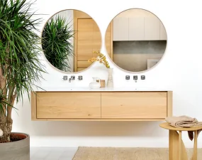 Nástenné zrkadlo Layers Ø91, oak