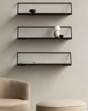 Polica Rail Shelf, black steel / dark stained oak