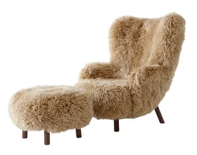 Kreslo Petra VB3 a pouf ATD1, walnut/sheepskin Honey