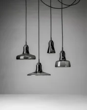 Závesné svietidlo Shadows PC896, smoke grey / black stained oak