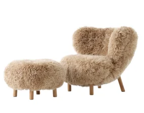 Kreslo Little Petra VB1 a pouf ATD1, oak/sheepskin Honey