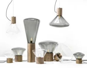 Závesná lampa Muffins WOOD 07 PC865, smoke grey / natural waxed oak