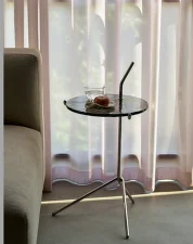 Stolík Halten SH9, polished stainless steel / smoked cast glass