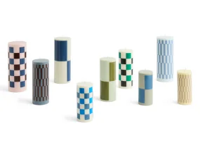 Sviečka Column Candle Large, light blue and dusty blue check
