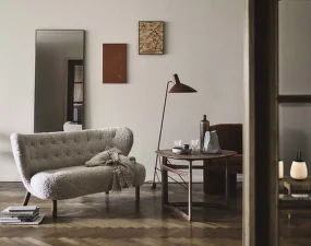 Sofa Little Petra VB2, walnut / sheepskin Sahara