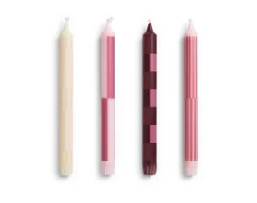 Sviečky Pattern Candle set 4ks, pink and bordeaux
