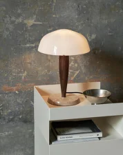 Stolná lampa Herman SHY3, Opal Glass w. Walnut & Cream Marble