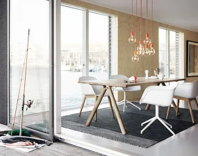Stolička Fiber Armchair Wood Base, natural white/oak