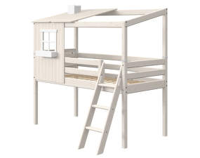 Stredne vysoká domčeková posteľ s jedným okienkom Classic, white washed