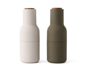 Mlynčeky na soľ a čierne korenie Bottle, set 2ks, hunting green/beige, walnut lid