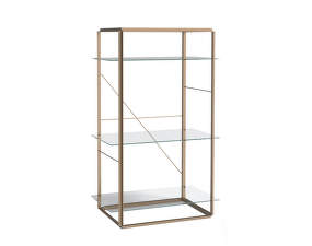 Policová zostava Florence Shelf Medium, raw gold frame / clear glass shelves