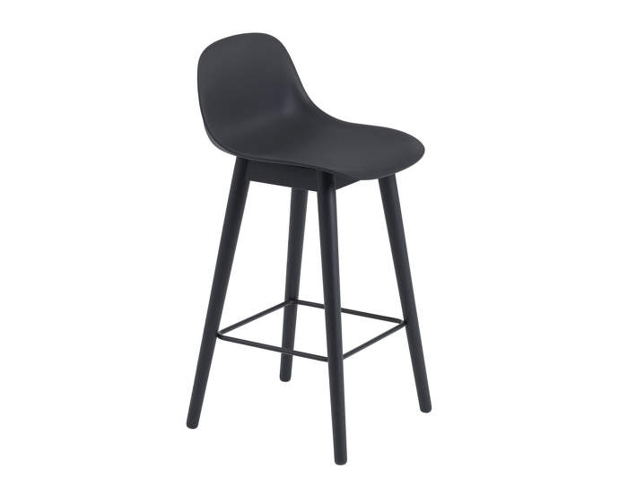 Barová stolička Fiber s opierkou, drevená podnož, black