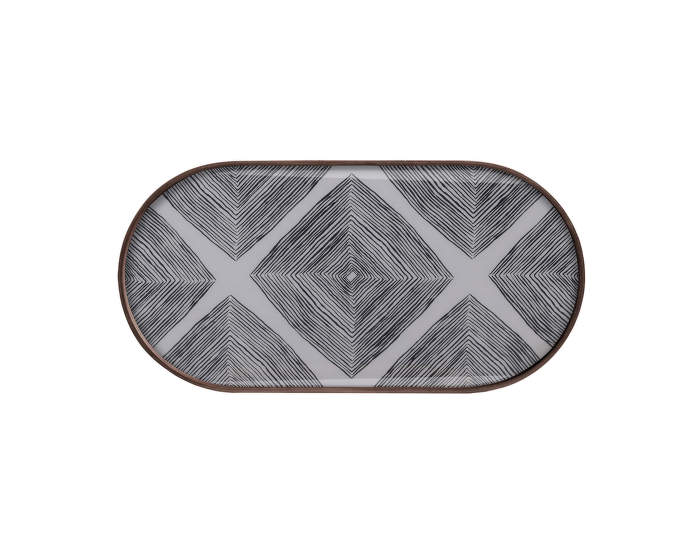 Oblong glass tray, Slate Linear Squares
