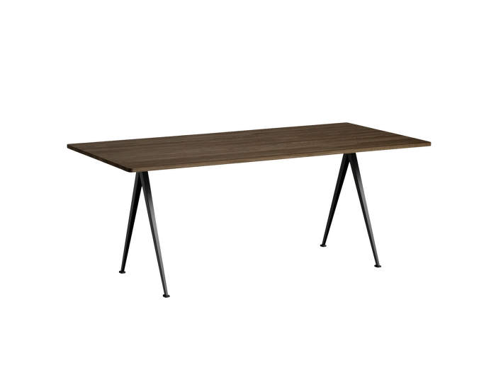 Pyramid Table 02, 190 x 85 x 74 cm, black powder coated steel / smoked solid oak