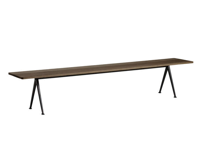 Pyramid Bench 12 250 cm, black powder coated steel / smoked solid oak