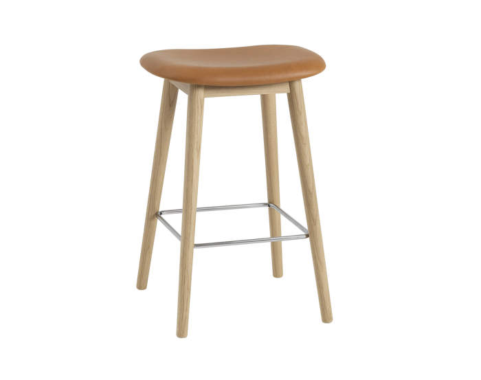 Barová stolička Fiber, koža/cognac, podnož oak