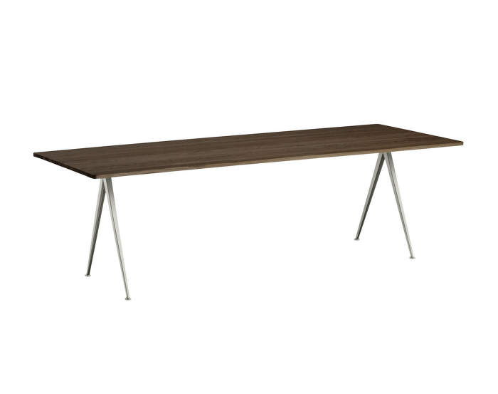 Pyramid Table 02, 250 x 85 x 74 cm, beige powder coated steel / smoked solid oak