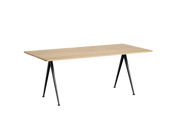 Pyramid Table 02, 190 x 85 x 74 cm, black powder coated steel / matt lacquered solid oak