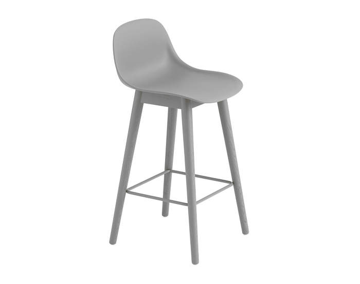 Barová stolička Fiber s opierkou, drevená podnož, grey
