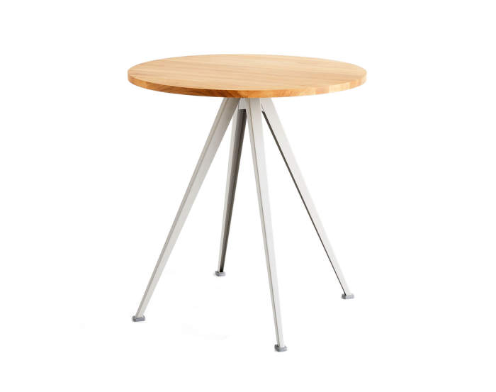 Pyramid Table 21, Ø70 x 74 cm, beige powder coated steel / oiled solid oak