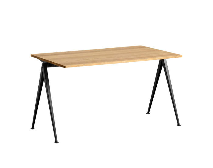 Pyramid Table 01, 140 x 75 x 74cm, black powder coated steel / clear lacquered solid oak