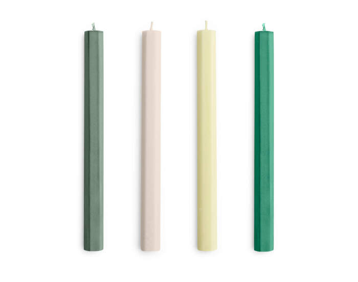 Sviečky Hexagon Candle set 4ks, greens and whites