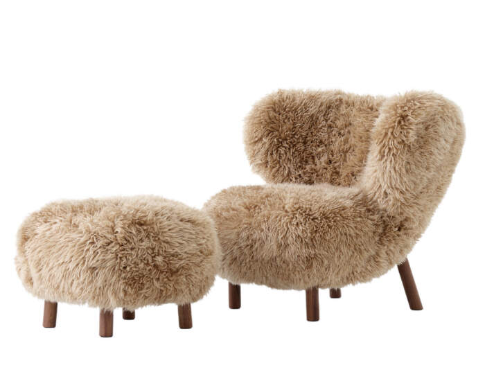 Kreslo Little Petra VB1 a pouf ATD1, walnut/sheepskin Honey