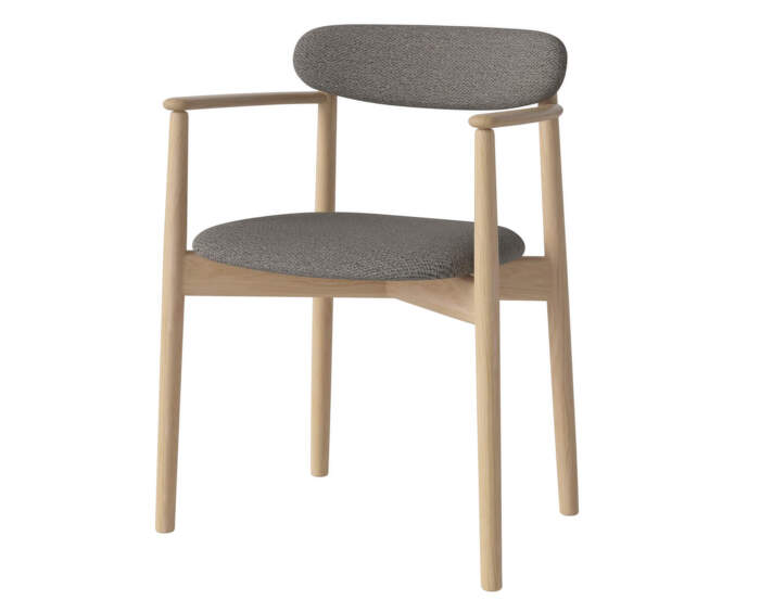 Čalúnená jedálenská stolička Merge s podrúčkami White Oak, steel grey