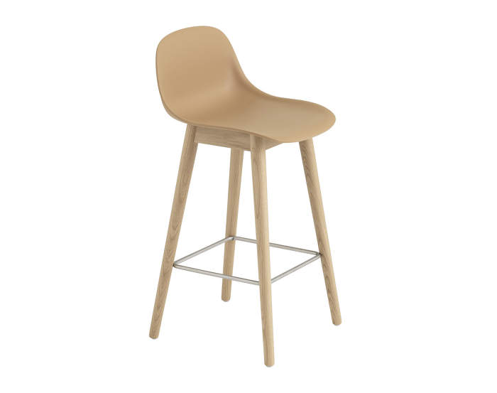 Barová stolička Fiber s opierkou, drevená podnož, ochre/oak