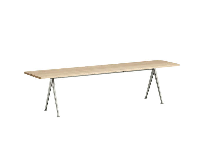 Pyramid Bench 12 190 cm, beige powder coated steel / matt lacquered solid oak