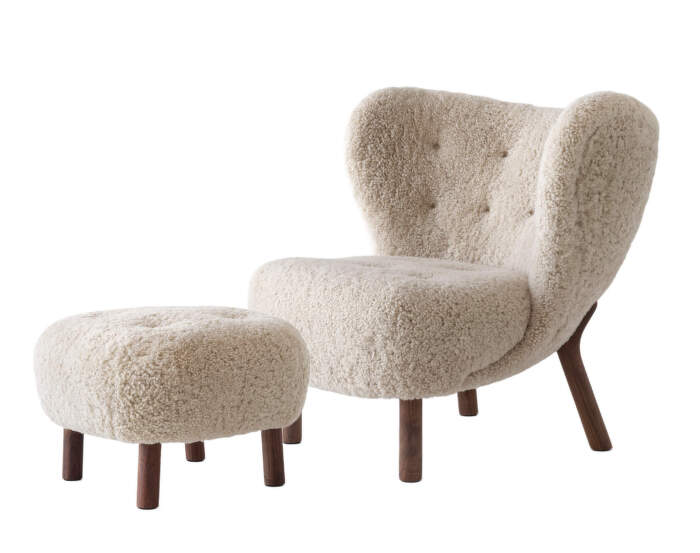 Kreslo Little Petra VB1 a pouf ATD1, walnut/sheepskin Moonlight
