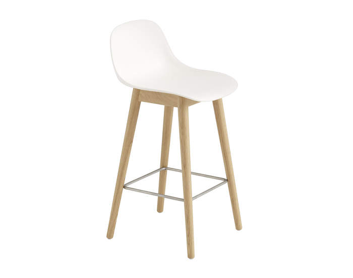 Barová stolička Fiber s opierkou, drevená podnož, natural white/oak