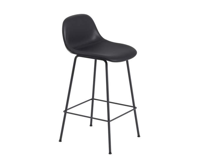 Barová stolička Fiber s opěrkou tube base, Silk leather black