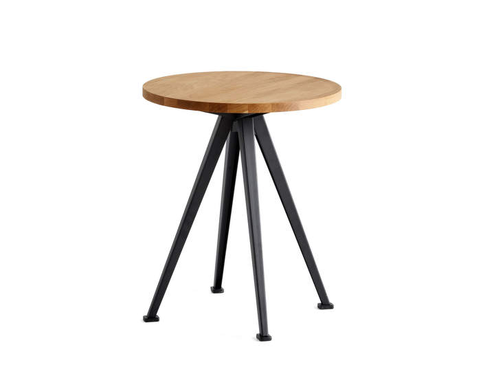 Pyramid Coffee Table 51, Ø45,5 x 44 cm, black powder coated steel / oiled solid oak