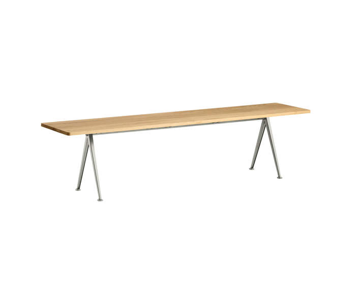 Pyramid Bench 12 190 cm, beige powder coated steel / clear lacquered solid oak