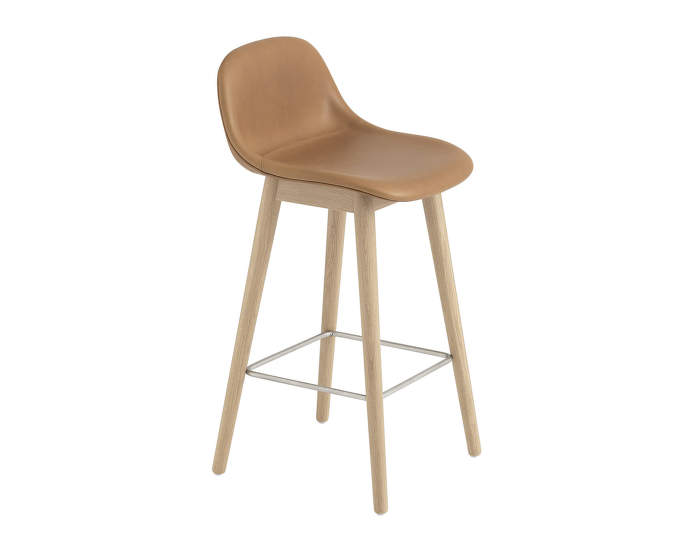 Barová stolička Fiber s opierkou, koža/cognac, podnož oak
