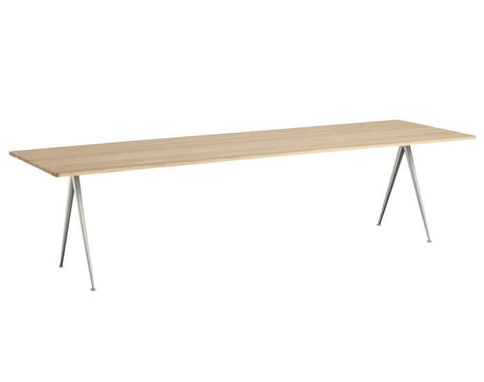 Pyramid Table 02, 300 x 85 x 74 cm, beige powder coated steel / matt lacquered solid oak