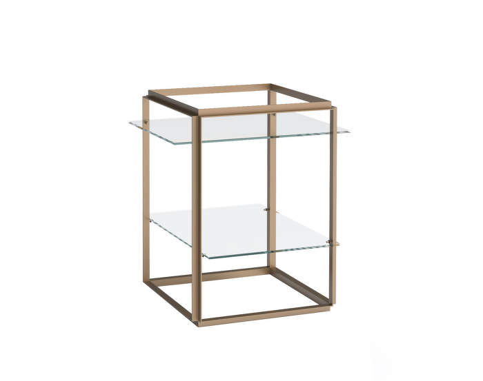 Florence Shelf, Small, Raw Gold Frame w. Clear Glass Shelves