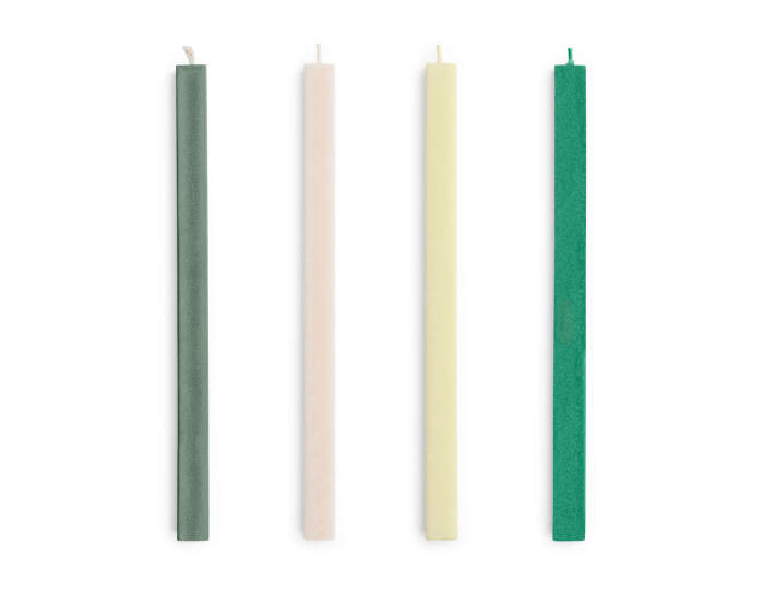 Sviečky Square Candle set 4ks, greens and whites