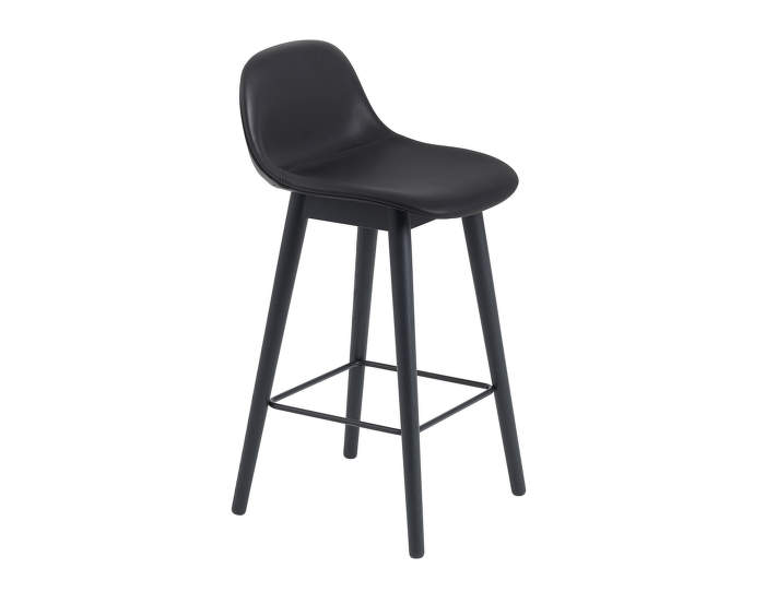 Barová stolička Fiber s opierkou, koža/black, podnož oak