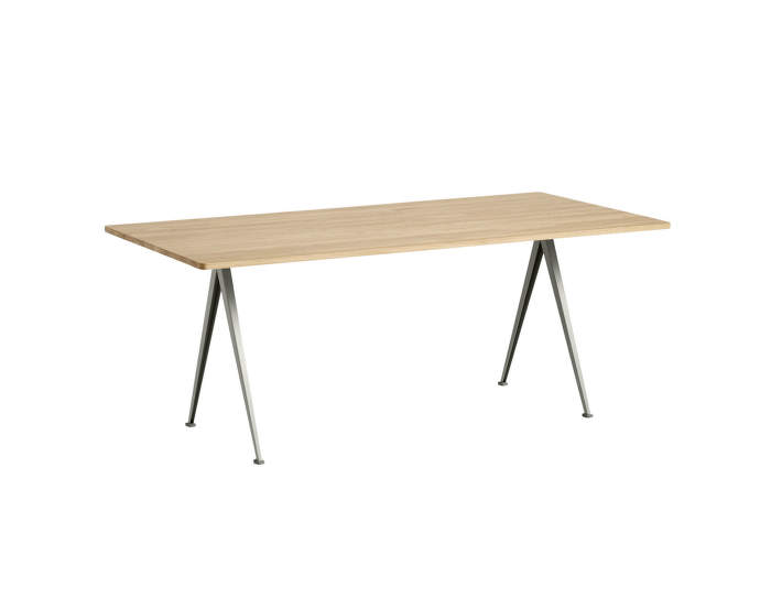 Pyramid Table 02, 190 x 85 x 74 cm, beige powder coated steel / matt lacquered solid oak