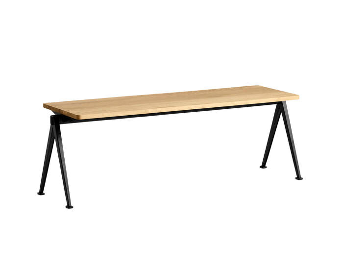 Pyramid Bench 11 140 cm, black powder coated steel / clear lacquered solid oak